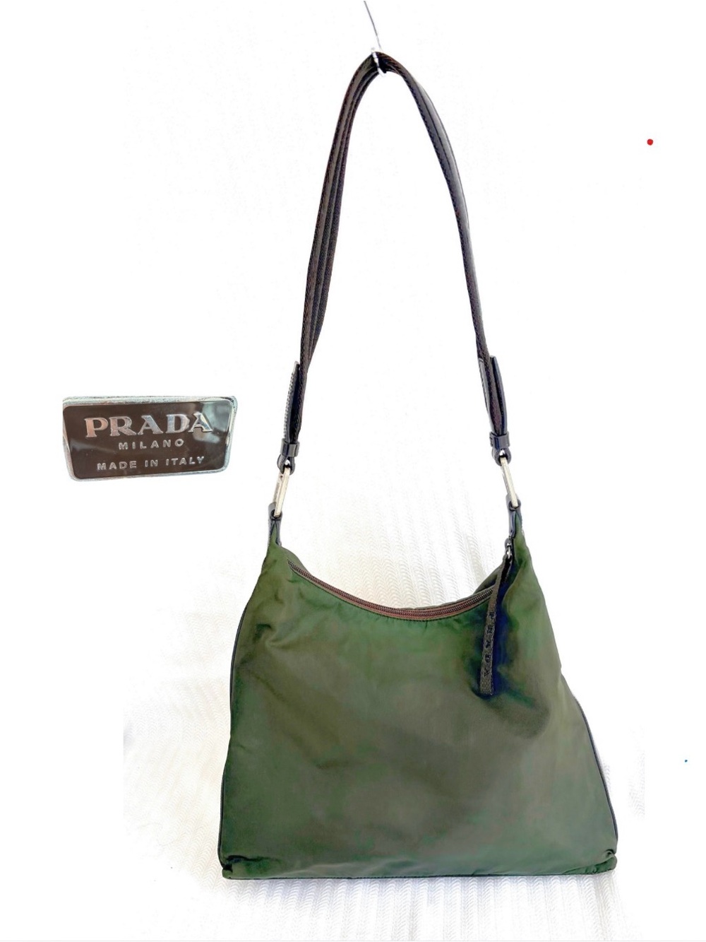 PRADA Tessuto- Dark Green Olive Khaki Shoulder Bag, Everyday Slouchy Hobo- 90s